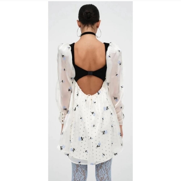 NWT For Love & Lemons Marcella Floral Long Sleeve Sheer Puff Sleeve Mini Dress - Picture 4 of 9